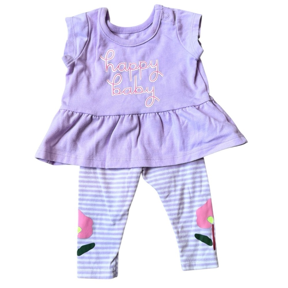Carter’s Baby Girl “Happy Baby” Peplum Top & Floral Leggings Set – Size Newborn